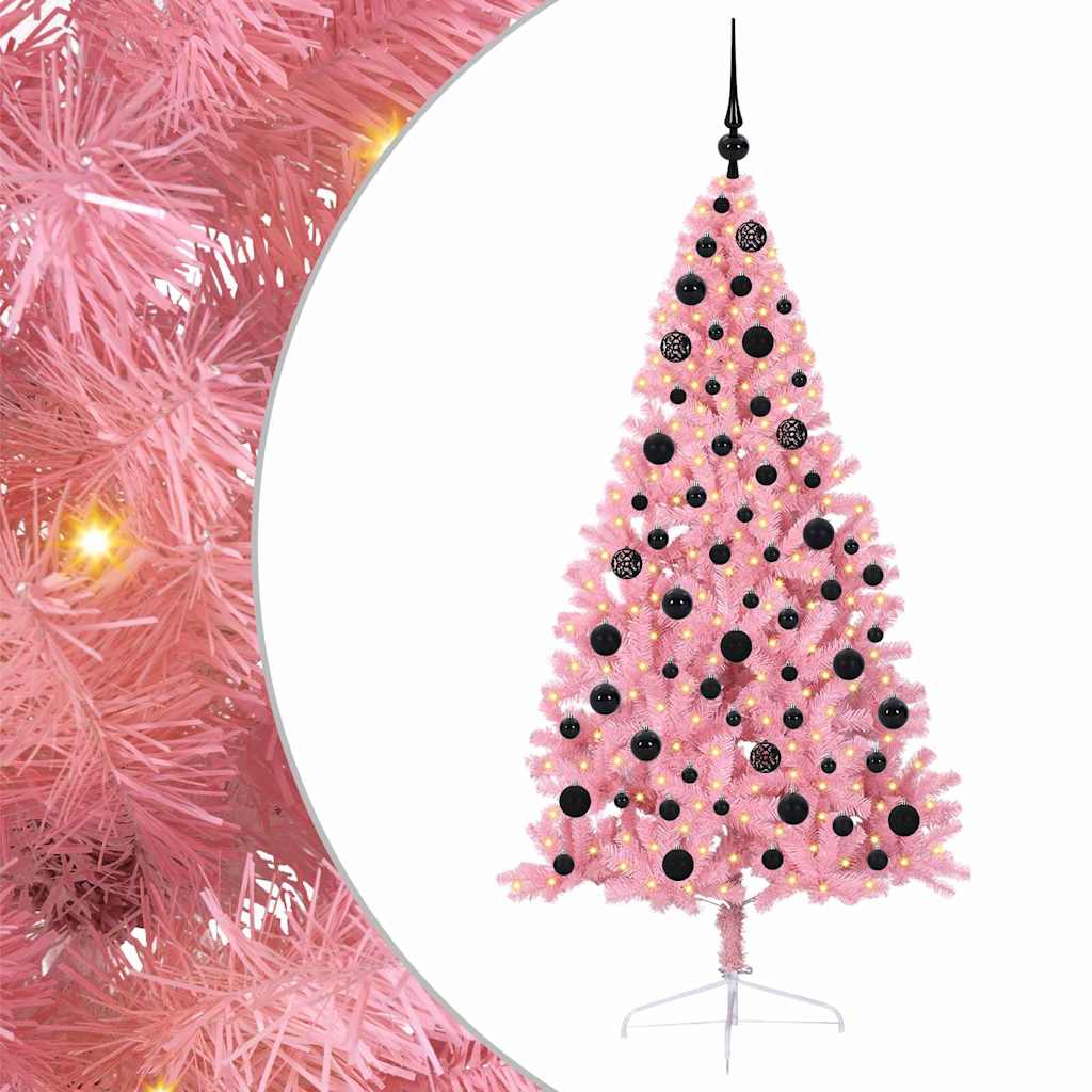 vidaXL Árbol de Navidad Artificial Preiluminado Rosa con bolas 180 cm PVC