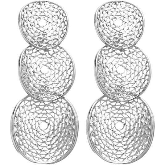 Pendientes geométricos huecos de plata de ley con tres círculos para mujer - Estilo elegante y minimalista