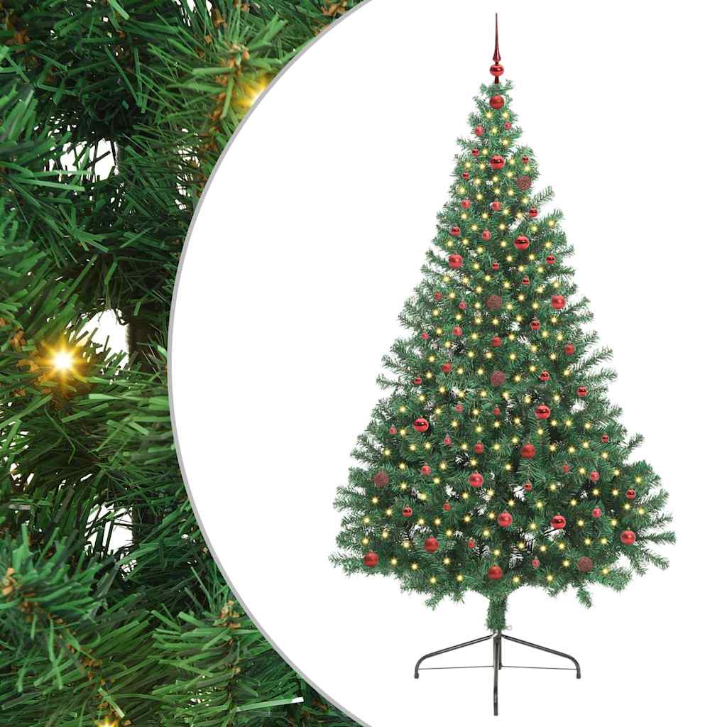 vidaXL Árbol de Navidad Artificial Preiluminado Verde con bolas 240 cm PVC