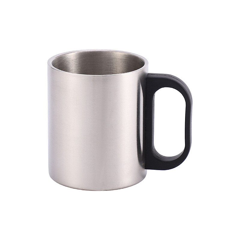 CA Tazas de acero inoxidable - 300 ml - Gran capacidad - Asa cómoda - Superficie brillante - Acero inoxidable - Asa negra