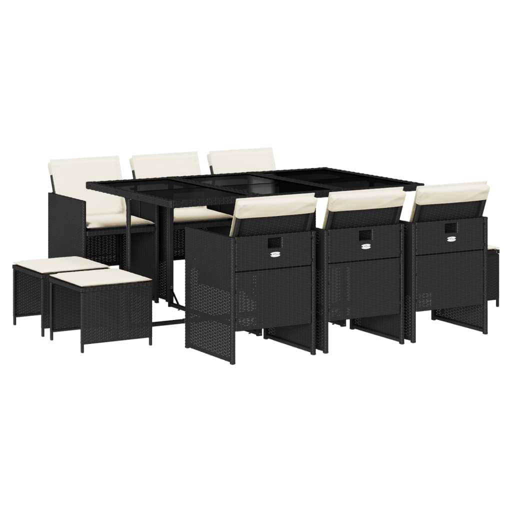 vidaXL Set de comedor jardín 11 pzas con cojines ratán sintético negro