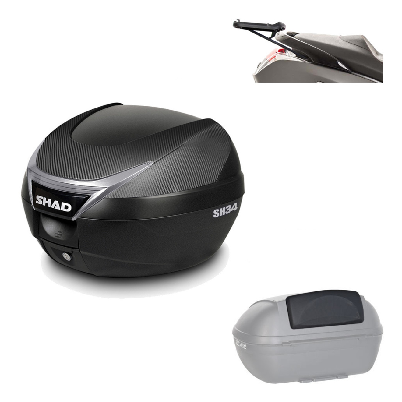 Baul Trasero + Herraje Montaje + Respaldo De Pasajero Sh34 Carbon KIT-185110