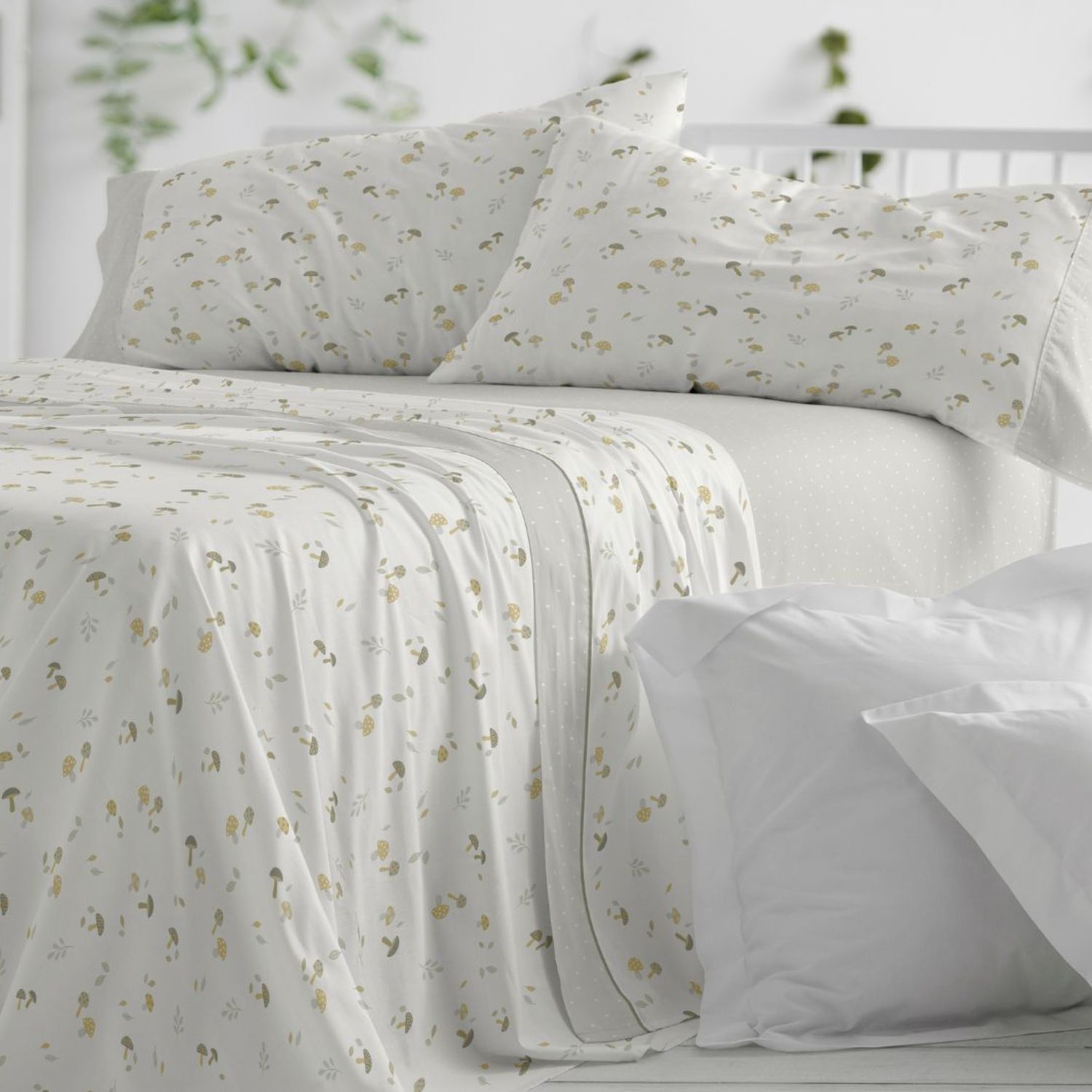 Juego Sábanas BURRITO BLANCO 50% Algodón Diseño Naif Azul grisáceo - Tacto Suave, Fácil Planchado, Alta Durabilidad - Cama 90-150cm