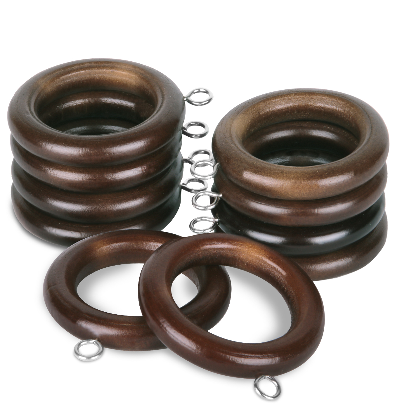 Anillas de Cortina de Madera para ø 28mm con Ojales. con Gancho de Acero Inoxidable, Arandelas para Barra de Cortina.