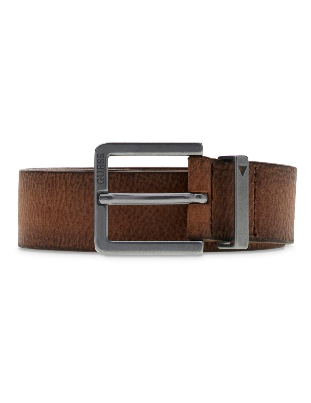 Cinturón Guess marrón y plateado para hombre