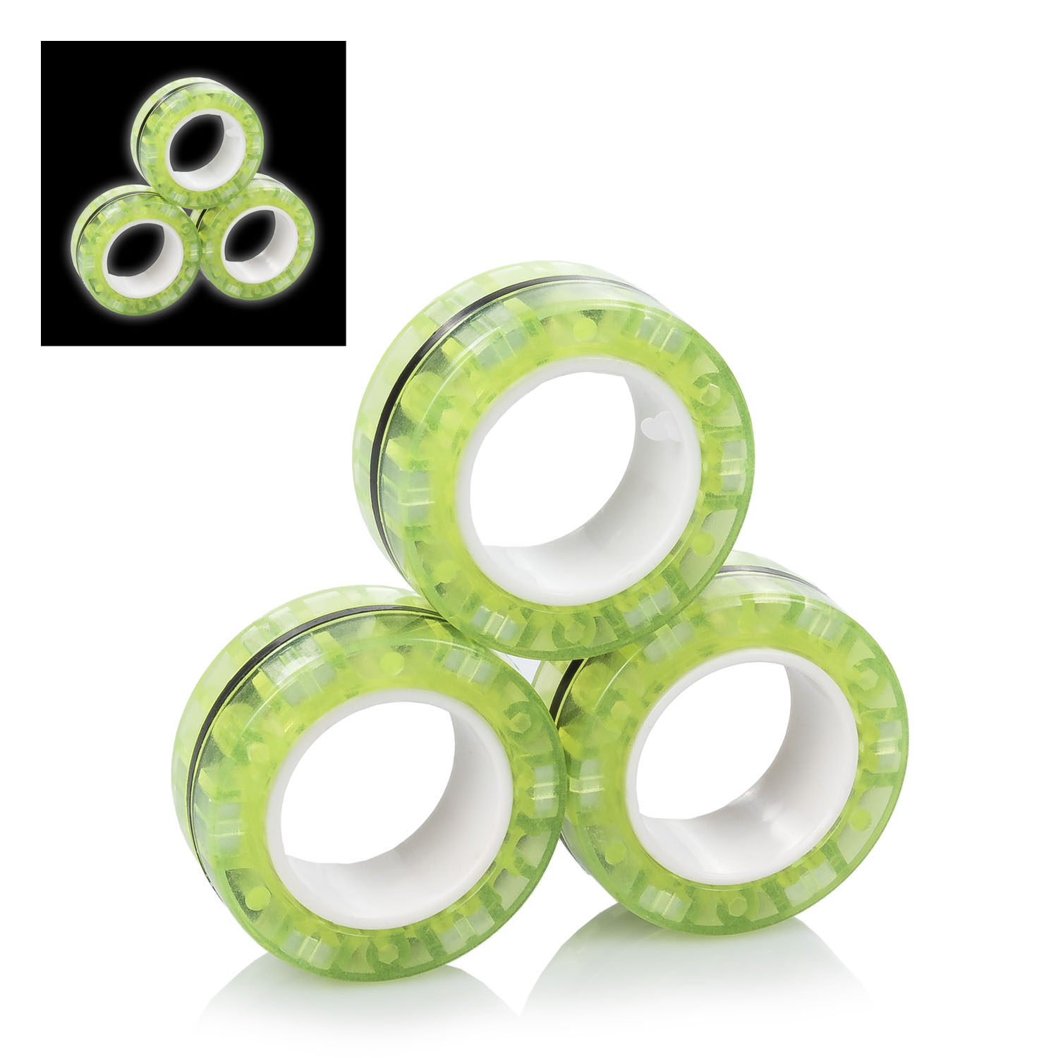 DAM. Magnetic Fidget Glow Rings, anillos magnéticos, brillan en la oscuridad. Juguete antiestrés, ansiedad, concentración. 3x1x3cm.