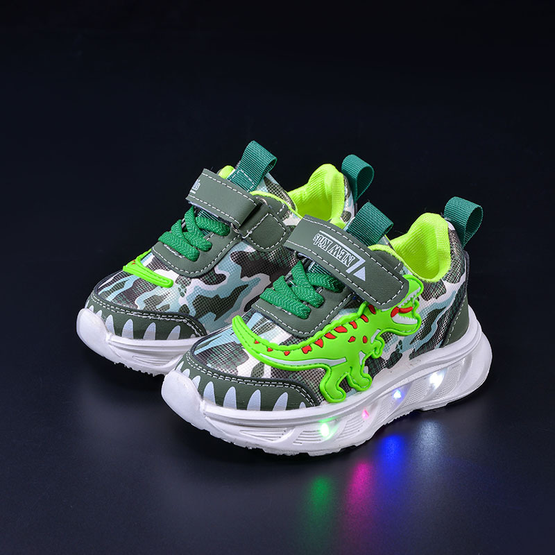 CA Zapatos deportivos de dinosaurios de dibujos animados para niños, zapatillas de cuero para niños pequeños y medianos, ligeras y a la moda, primavera 2025