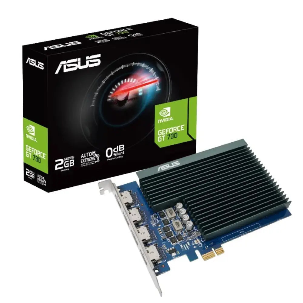 Asus - Tarjeta gráfica NVIDIA GT 730-4H-SL-2GD5 2GB GDDR5 con 4 salidas HDMI 1.4b para múltiples monitores, soporte 4K y DirectX 12, ideal para ofimática y uso diario