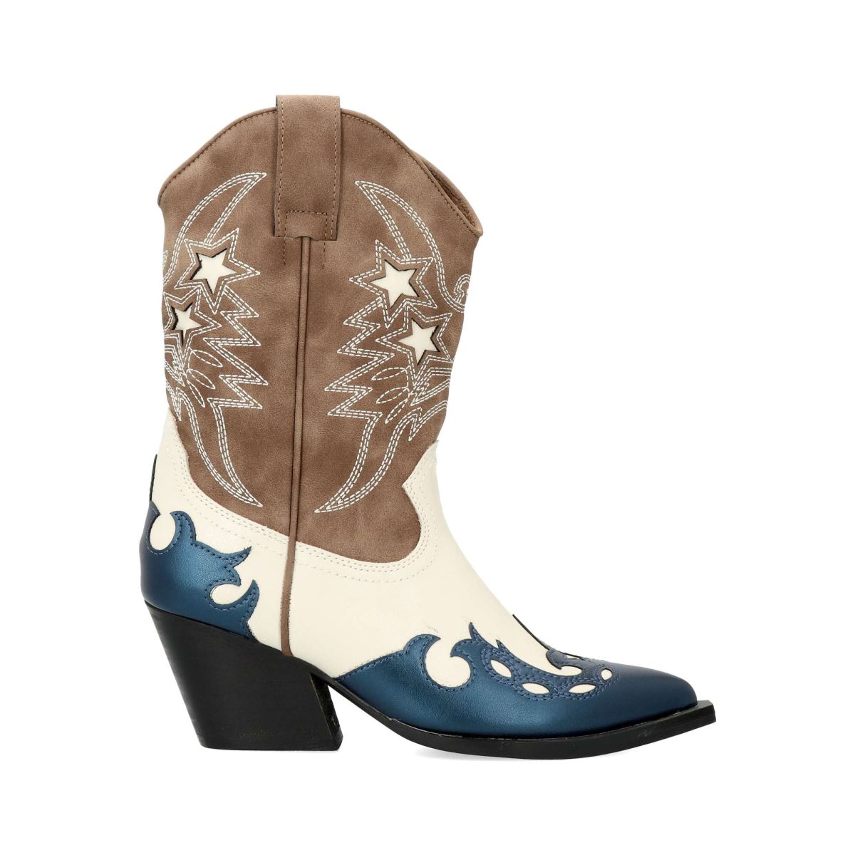 Vanessa Calzados - Botines cowboy de mujer estilo boho chic con bordado artístico, tacón ancho de 5,5 cm y caña de 22 cm para look elegante y versátil