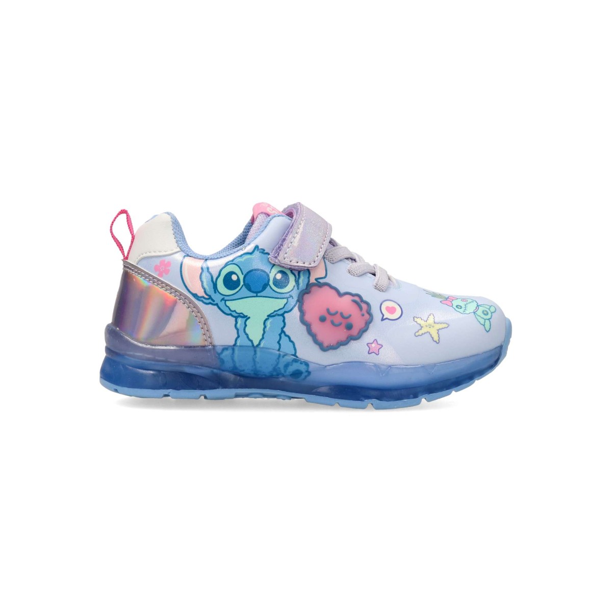 Stitch - Zapatillas deportivas infantiles Stitch con luz decorativa en el corazón, estilo casual para niña, cierre adherente y cordón elástico, color lila