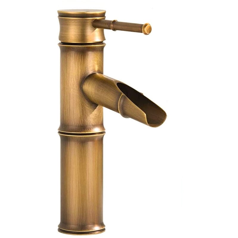 CA Grifo de cascada para baño, mezclador para fregadero de cocina, estilo retro de bambú, ajustable, para agua caliente y fría, color bronce.