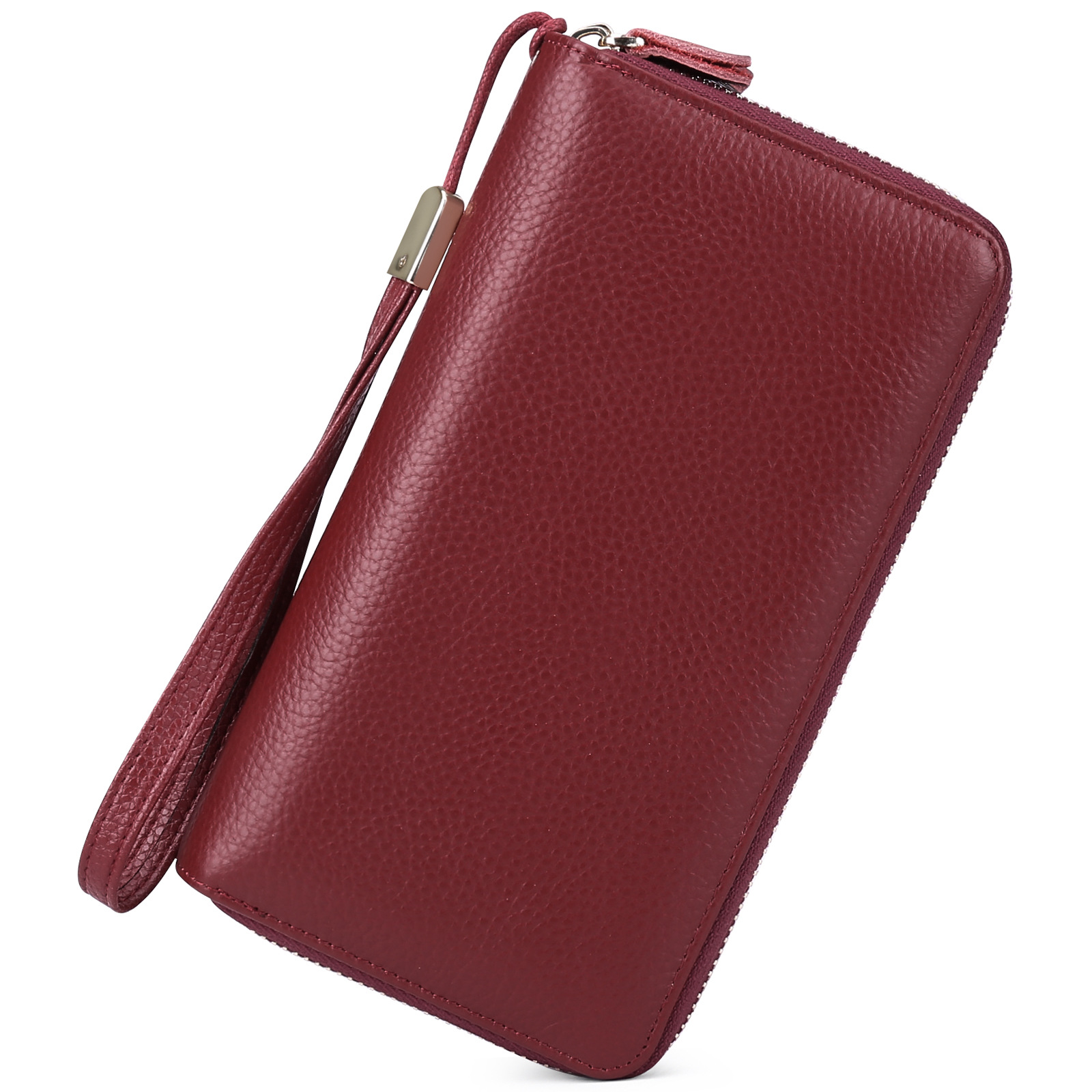 Carteras de cuero para mujer, con bloqueo de identificación por radiofrecuencia (RFID), cierre de cremallera alrededor del tarjetero, cartera para teléfono, con correa, de gran capacidad