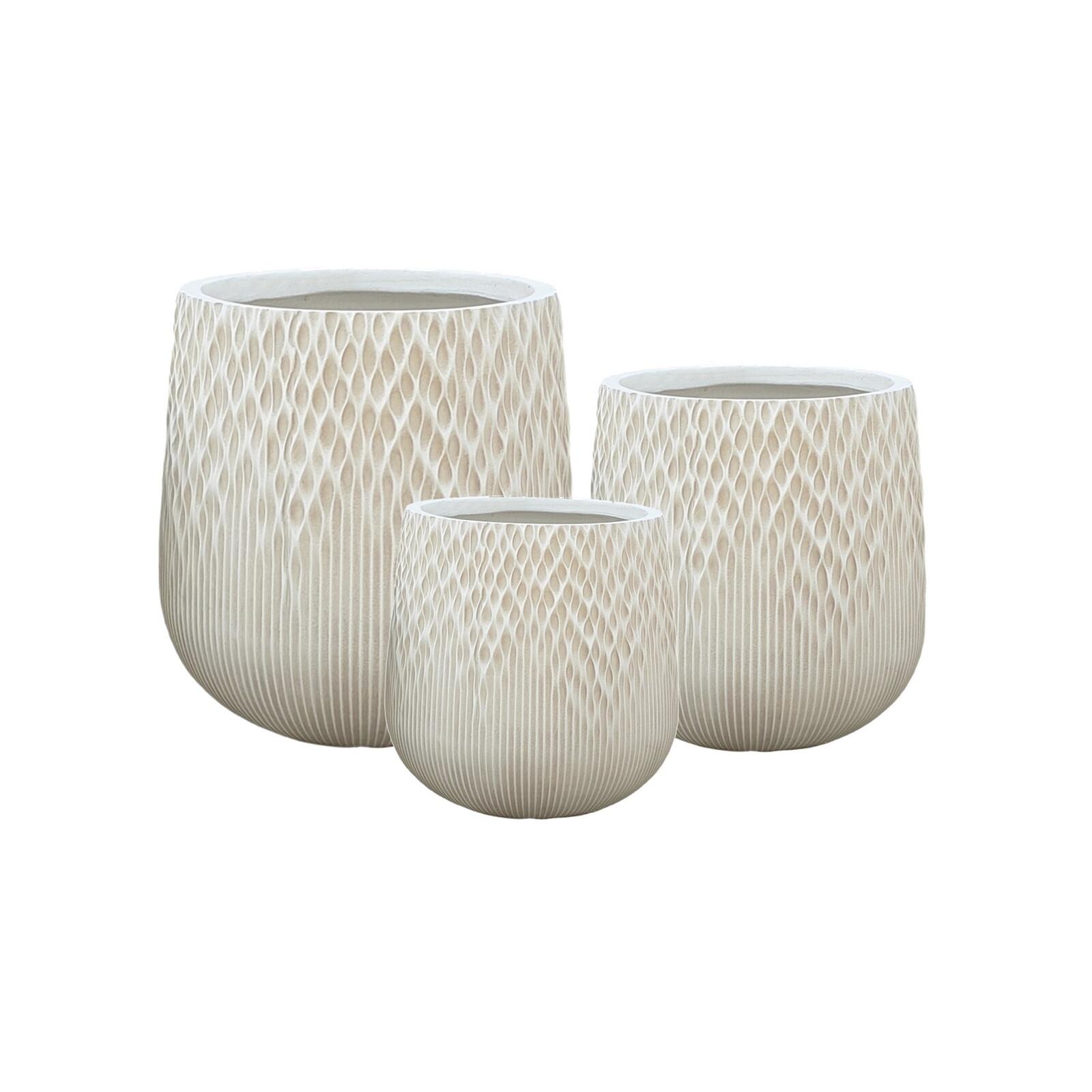 Macetero fibrocemento decorado lobul y rayas vertical blanco 48dx49 set de 3 48x49 cm Fijalo