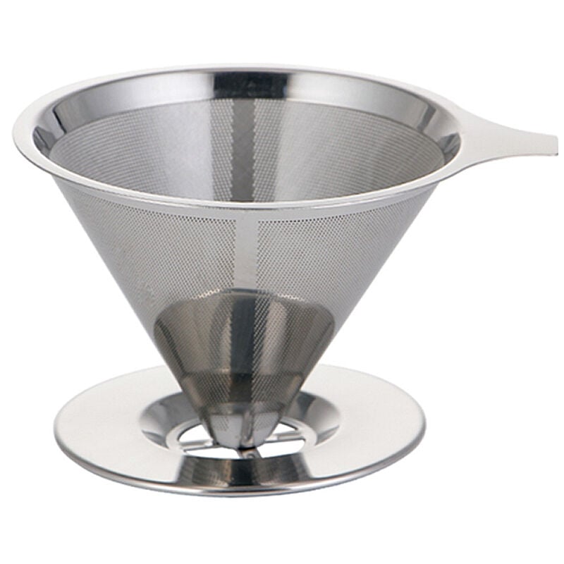 CA Filtro de café de acero inoxidable - Filtro de café cónico de goteo lento - Filtro de café de doble capa de malla fina sin papel - Para cafeteras y tazas