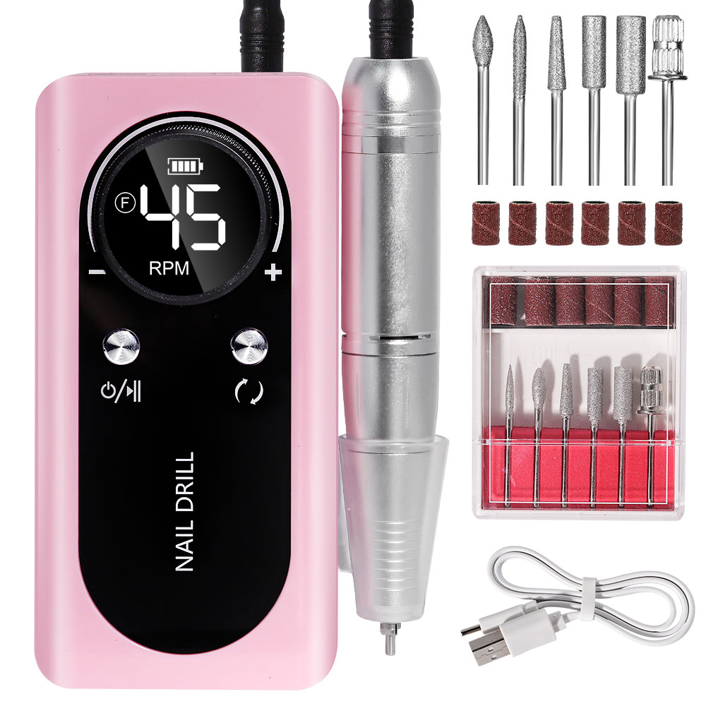 Máquina De Uñas Recargable 45000RPM Con LCD Bajo Ruido Profesional Pulidora De Uñas Con Accesorios Set De Manicura Eléctrica