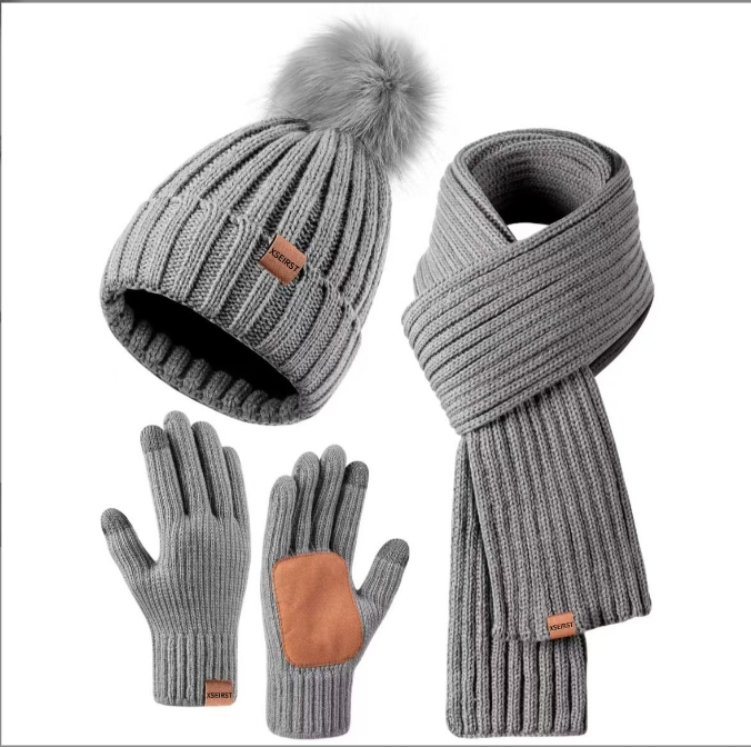 TK Conjunto de Guantes De Gorro de Invierno para Mujer, orejeras de gorro de punto, juego de regalo de 3 piezas