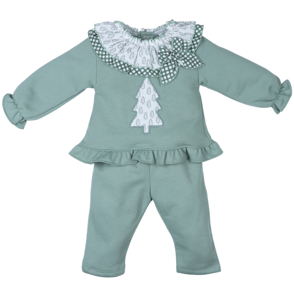 Chandal bebe verde combinado con bambula y cuadros popys