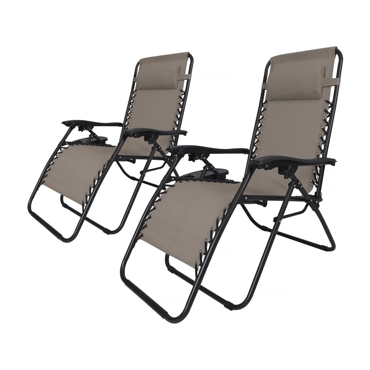 Habitat y Jardin - Lote de 2 sillones de jardín reclinables de gravedad cero <<Sintra>> - Gris topo