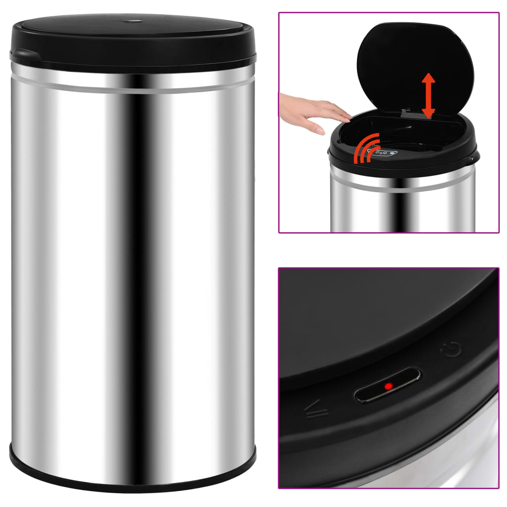 vidaXL Cubo de Basura con Sensor Automático 60 L Acero Inoxidable Papelera Color Plateado, Negro, y mas