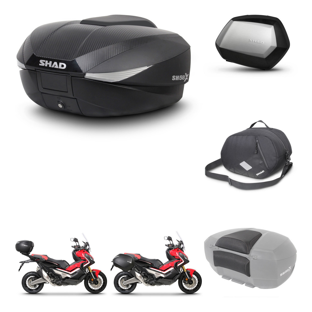 Maletas Laterales + Baul Trasero + Accesorios + Herraje 3P + Herraje Montaje Sh58x Sc Sh35 Premium KIT-260007