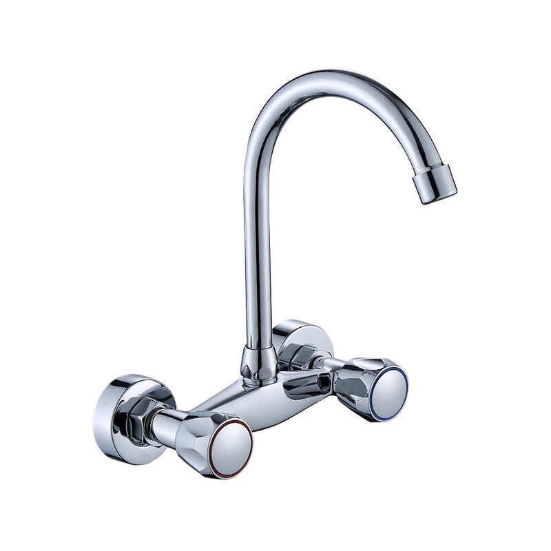 CA Grifo de cocina de pared para fregadero, lavadora y lavabo con 2 mandos y aireador de ahorro. Cromado.