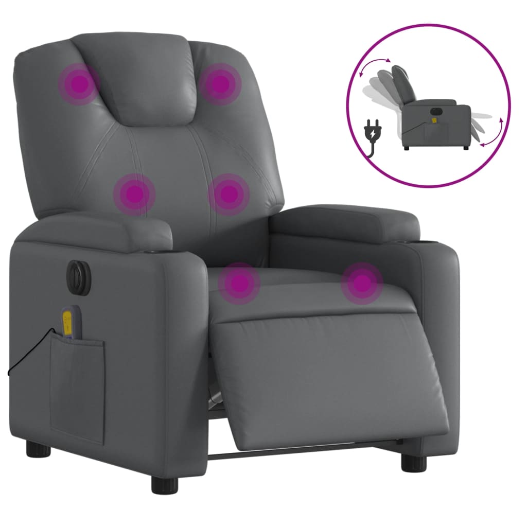vidaXL Sillón de masaje reclinable eléctrico cuero sintético gris