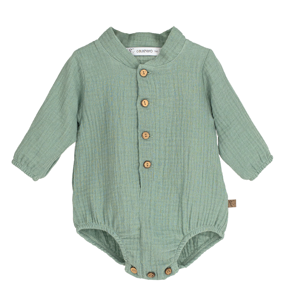 Body camisa de bambula cuello mao y botones calamaro