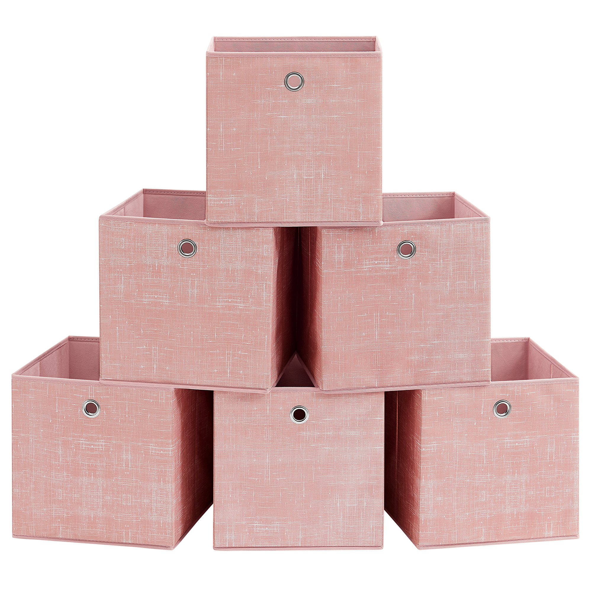 SONGMICS Cajas de Almacenamiento, Juego de 6 Cajas de Tela No Tejida con Asa, 30 x 30 x 30 cm, Unidad de Almacenamiento, para Estantes, Plegable, Almacenamiento de Ropa, Beige Arena/Topo Jaspeado/Negro Jaspeado/Rosa Caramelo