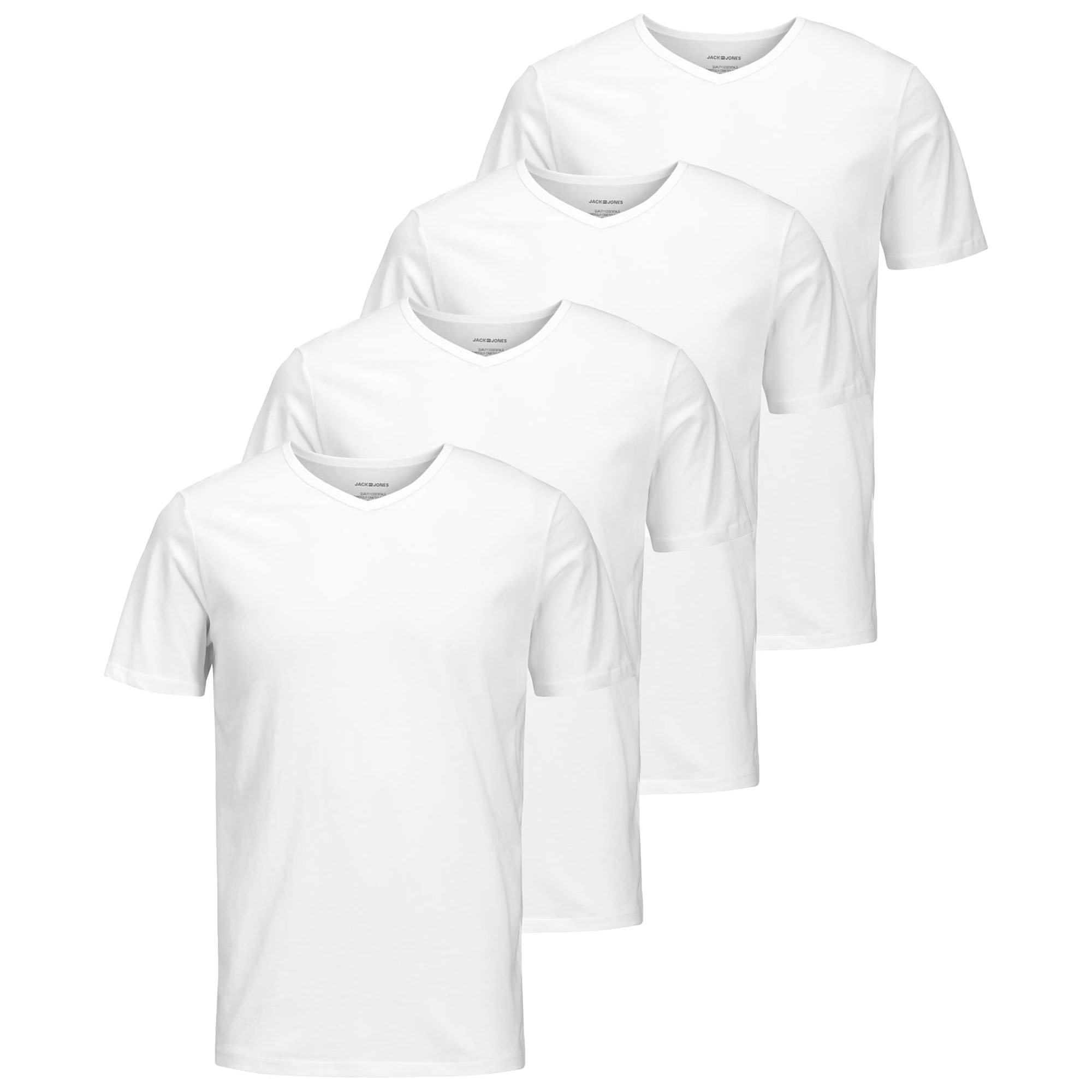 Jack & Jones Camiseta para Hombre, Pack de 4 - JACBASIC V-NECK TEE, Manga corta, lisa, algodón JACBASIC V-NECK TEE 2PK