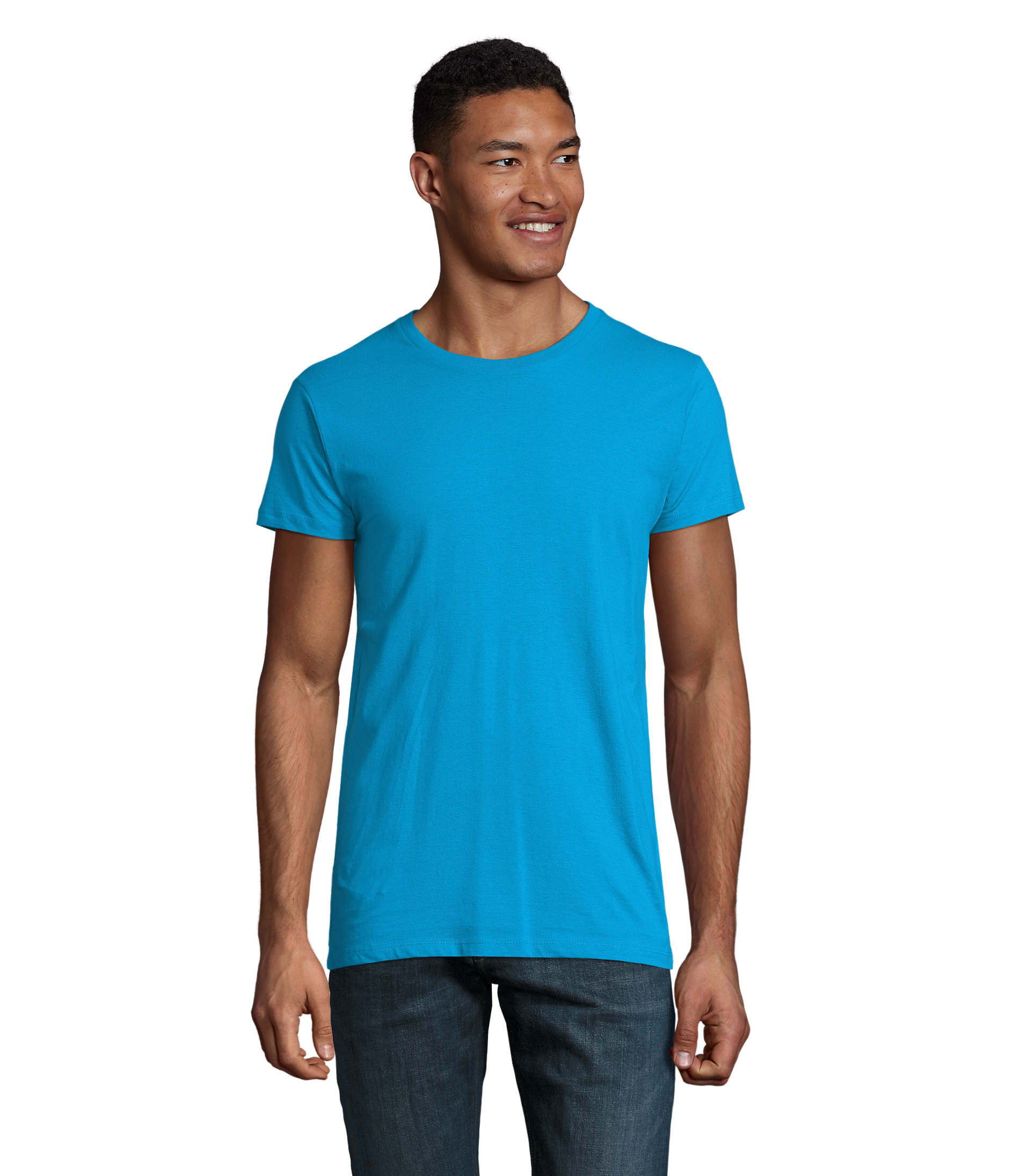 Marnaula - REGENT FIT. Camiseta Ajustada Hombre Cuello Redondo,COLOR AZUL AQUA  , TALLA M