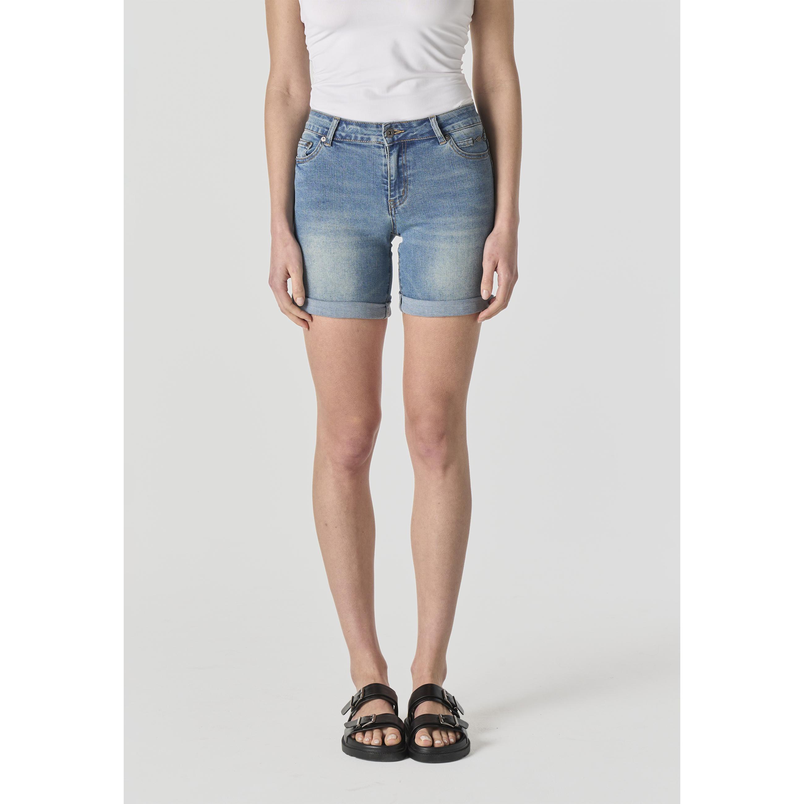 Koroshi - Pantalón corto vaquero mujer con efecto push-up, 70% algodón y elastano, talle medio elástico, cinco bolsillos y detalles desgastados