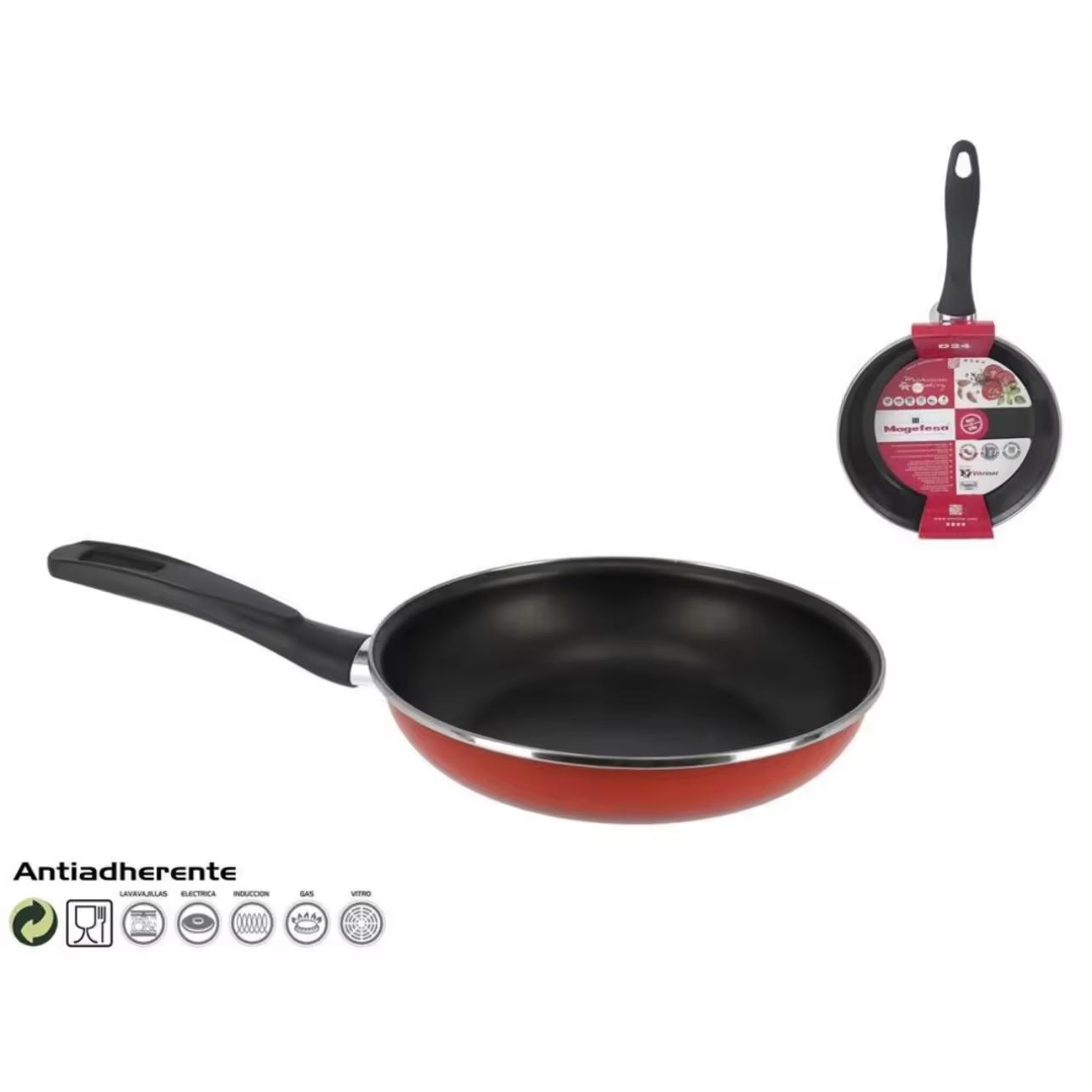 Sartén 18 ,20, 22,24,26, 28,30 y 32 cm Antiadherente Megafesa Acero Vitrificado en Rojo ,Compatible con Inducción y Lavavajillas. Diferentes tamañas para elegir. Envío desde España
