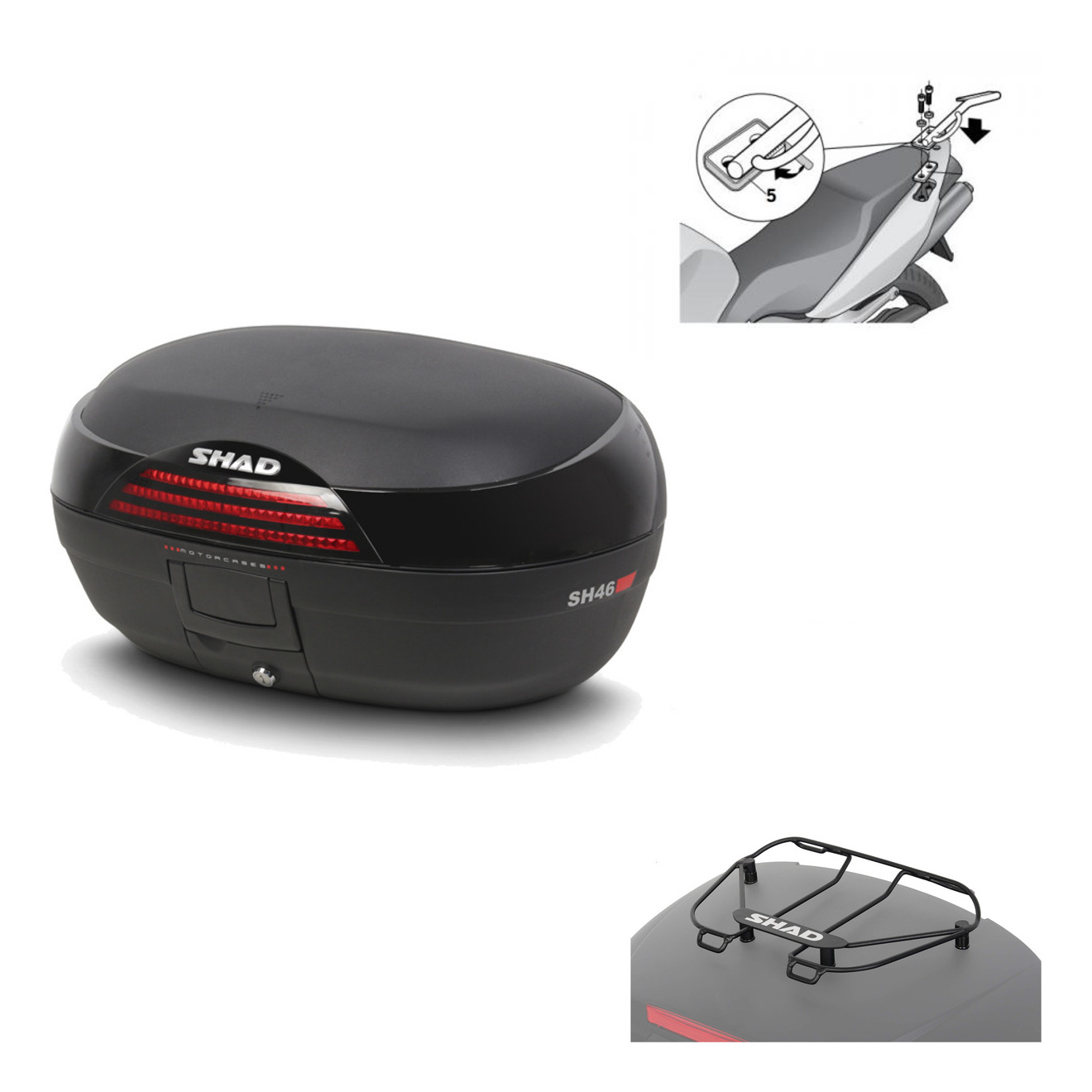 Baul Trasero + Herraje Montaje + Parrilla Portabultos Sh46 Sh 46 New Model KIT-183145