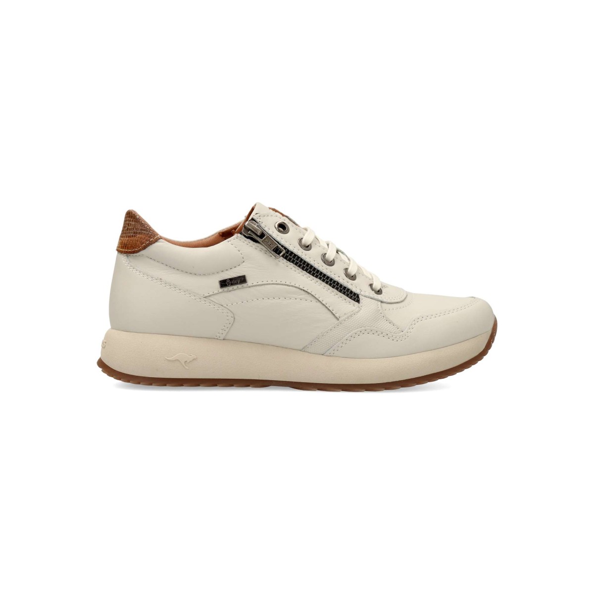 Kangaroos - Zapatillas deportivas mujer de piel con cierre cremallera y cordones, suela goma y plantilla acolchada extraíble