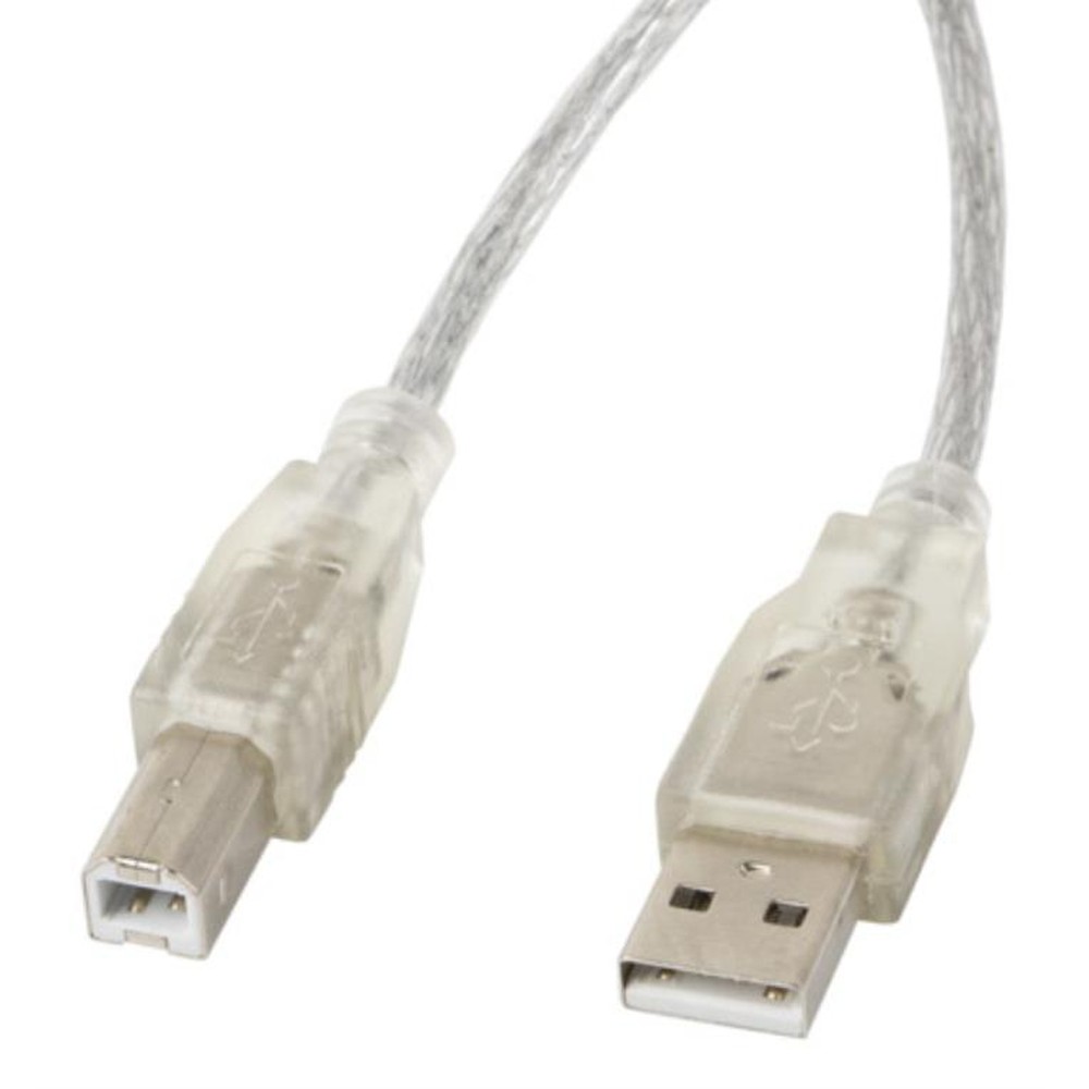 Lanberg - Cable USB 2.0 CA-USBA-12CC-0030-TR de 3 m con conectores USB A y USB B, contactos chapados en oro, transmisión hasta 0.48 Gbit/s, diseño transparente para uso diario en equipos informáticos