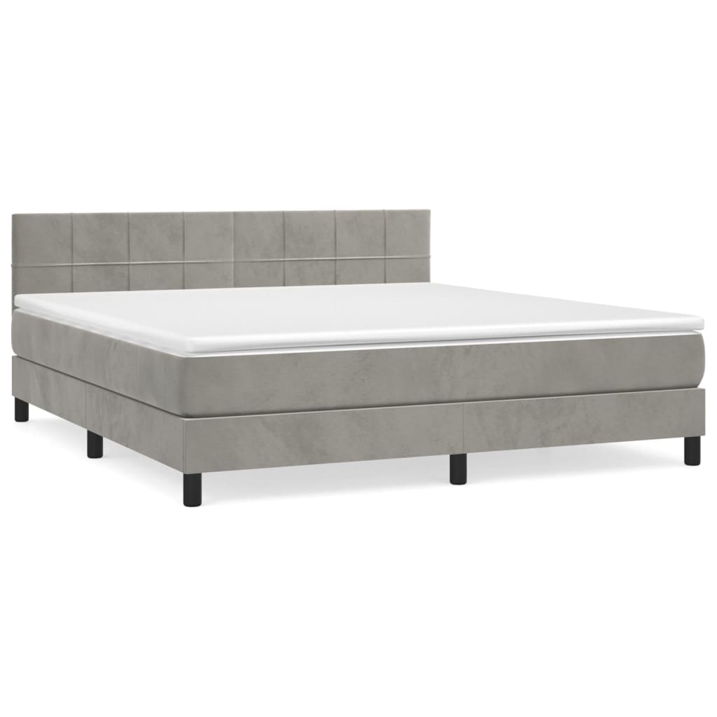 vidaXL Cama box spring con colchón terciopelo gris claro 160x200 cm
