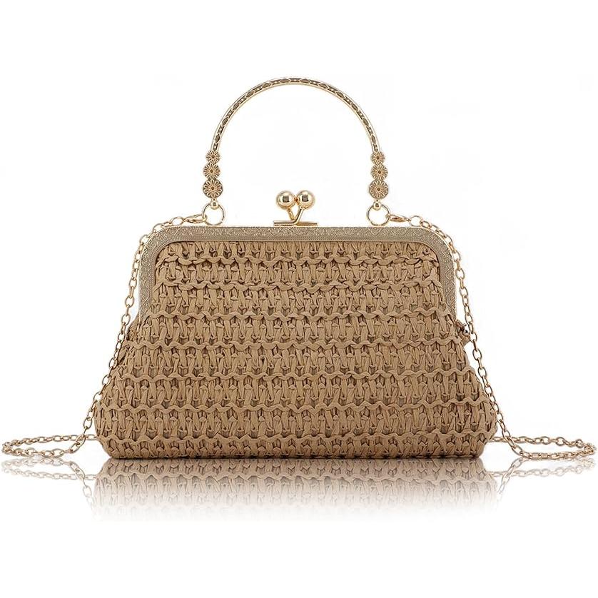 Bolsos de Paja para Mujer, Bolsos de Noche de Verano, Bolsos de Hombro Tejidos de Playa para Fiesta, Promoción, Boda