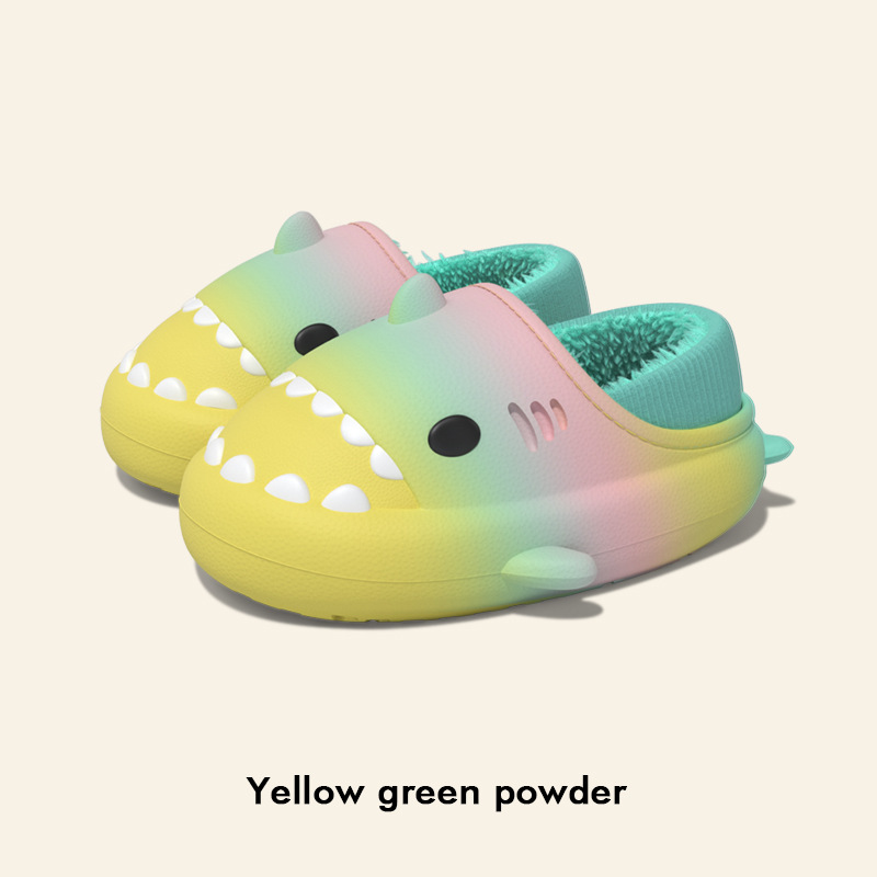 CA Pantuflas de algodón para niños Rainbow Shark, para otoño e invierno, cálidas y peludas para interiores.