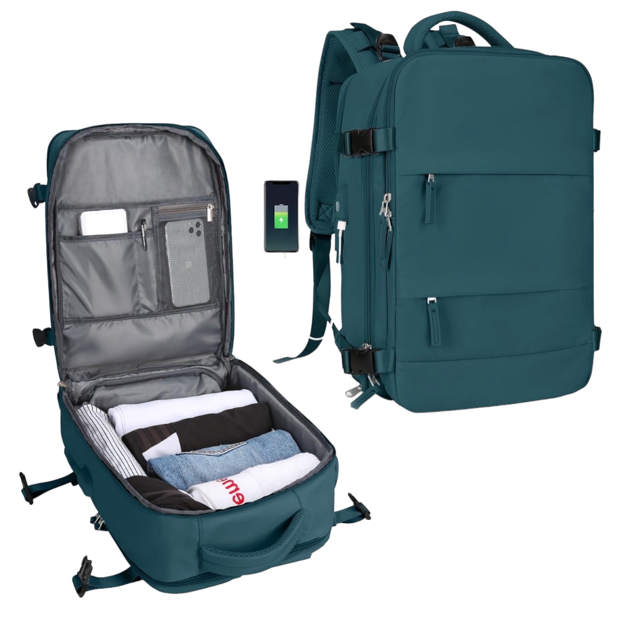 Mochila de Viaje para Cabina de Avión 45x36x20 para Vueling, EasyJet, Ryanair Equipaje de Mano Impermeable y Espaciosa con Compartimento para Zapatos y Puerto USB Mochila Antirrobo Multifuncional para Viajes y Es ( 2350 2210-002 1288 )