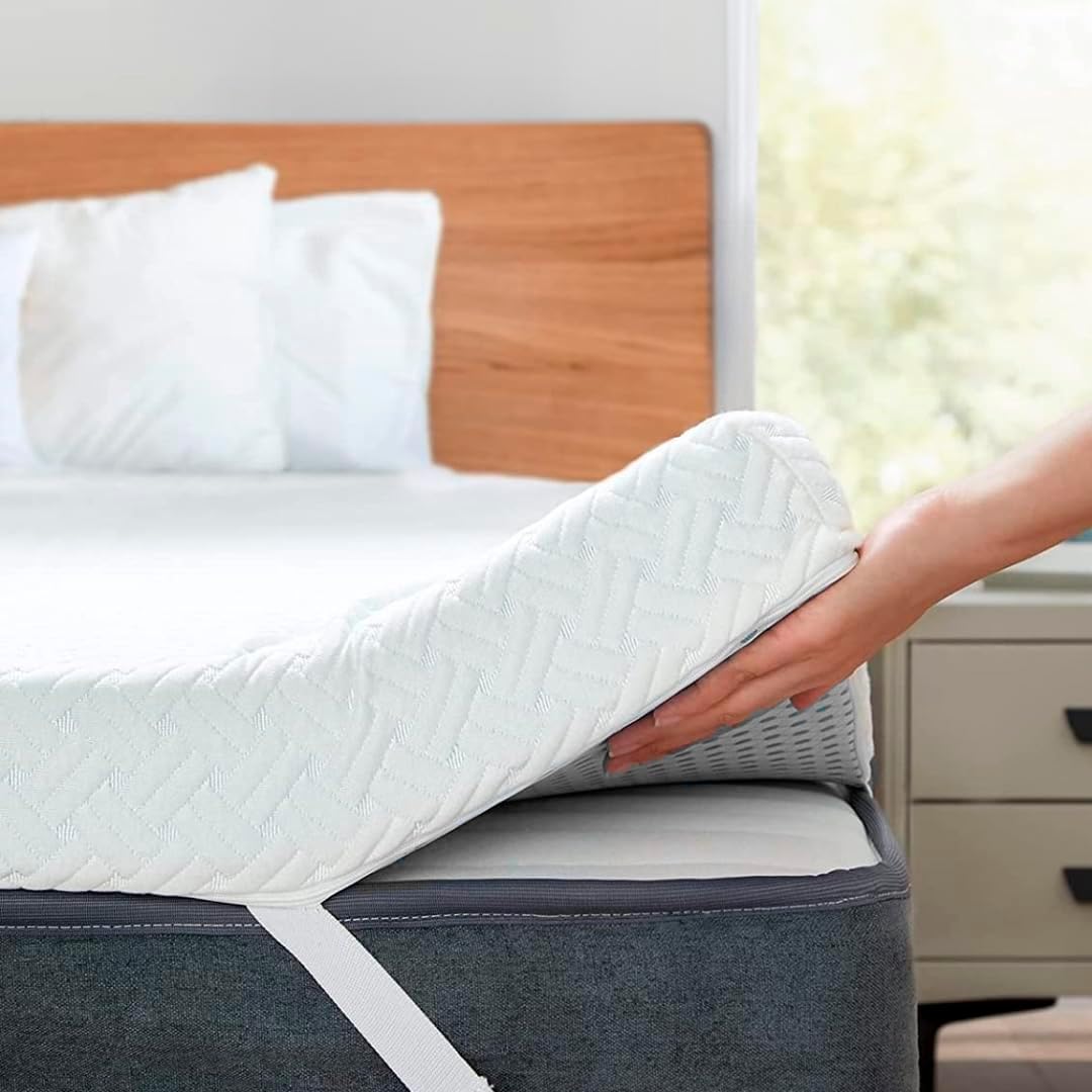 Topper Sobrecolchón Viscoelástico 100% Alta Densidad | Ergonómico, Transpirable y Antiácaros | Funda Desenfundable y Lavable | Alivio de Presión Lumbar y Cervical | Fabricado en España | Uso Verano e Invierno