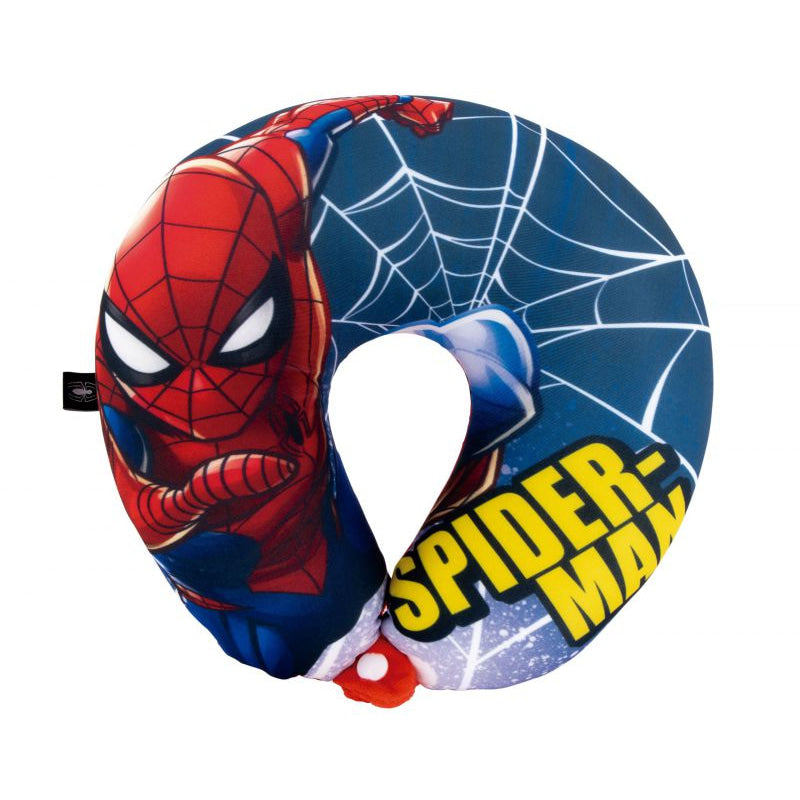 Marvel - Cojín cervical Spiderman de 28x28x6 cm para cuello, con relleno de microperlas y exterior de elastano y terciopelo, ideal para sofá, cama o viaje