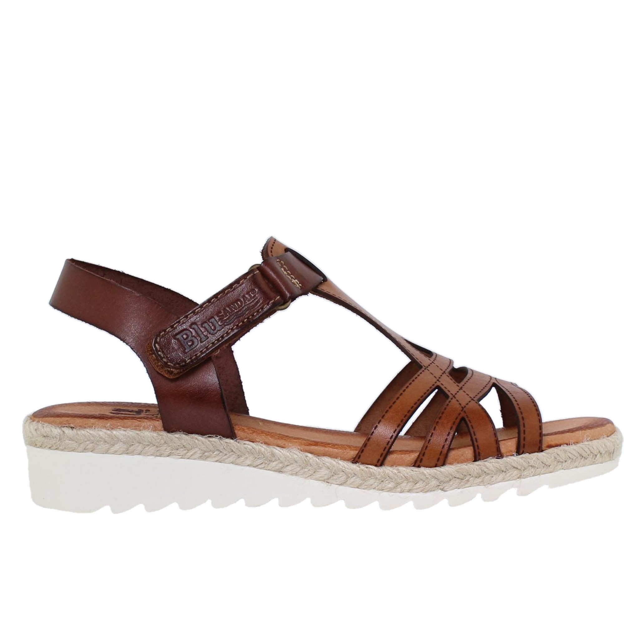 Sandalia Cuña Piel Mujer Cuero - Blusandal 2896BLU