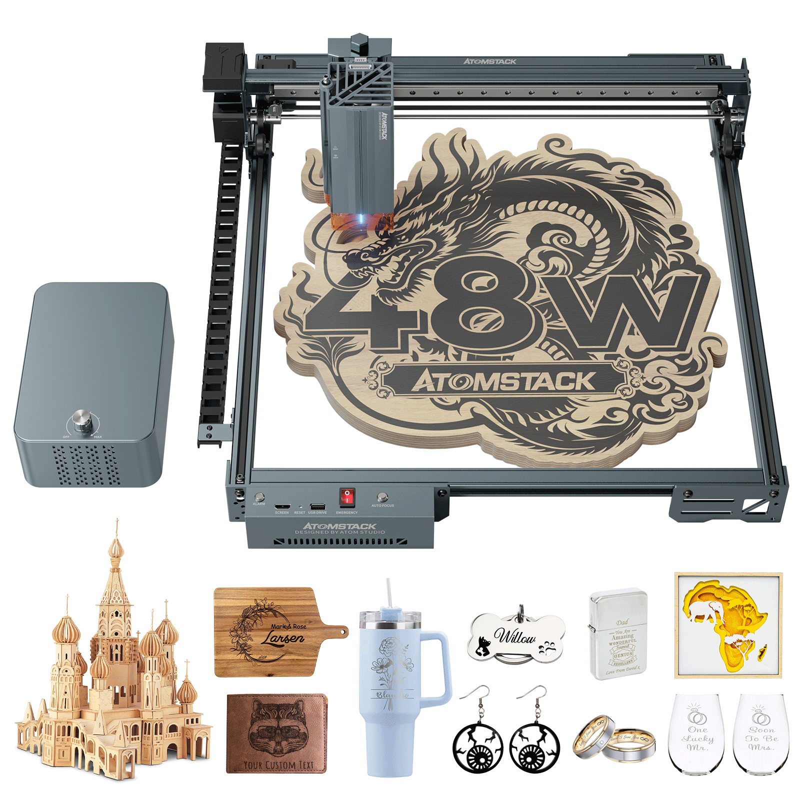 AtomStack A40 Pro V2,Printer Cutter,Automatic Switch Air Assist,Multi-Operation Methods, Resumable Engravin,All aluminum alloy frame,Upgradedlinear guide rail,0.01mm high accuracy,Switchable Super Power