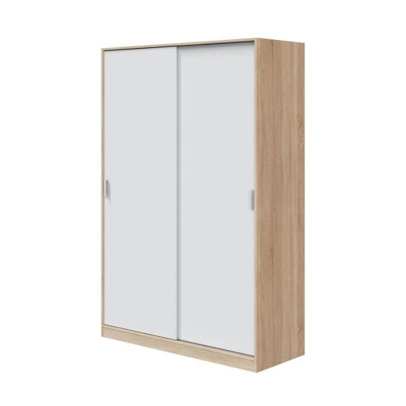 MOBELCENTER - Armario Juvenil Matrimonio 2 Puertas Correderas – Color Blanco Artik y Roble Canadian – Ancho: 120cm x Fondo: 50cm x Alto: 200cm (1411)