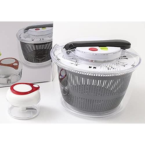 Centrífuga para ensaladas, centrífuga manual grande para lechuga de 5 L y lavadora de frutas y verduras secas con cierres de tapa seguros y mango giratorio
