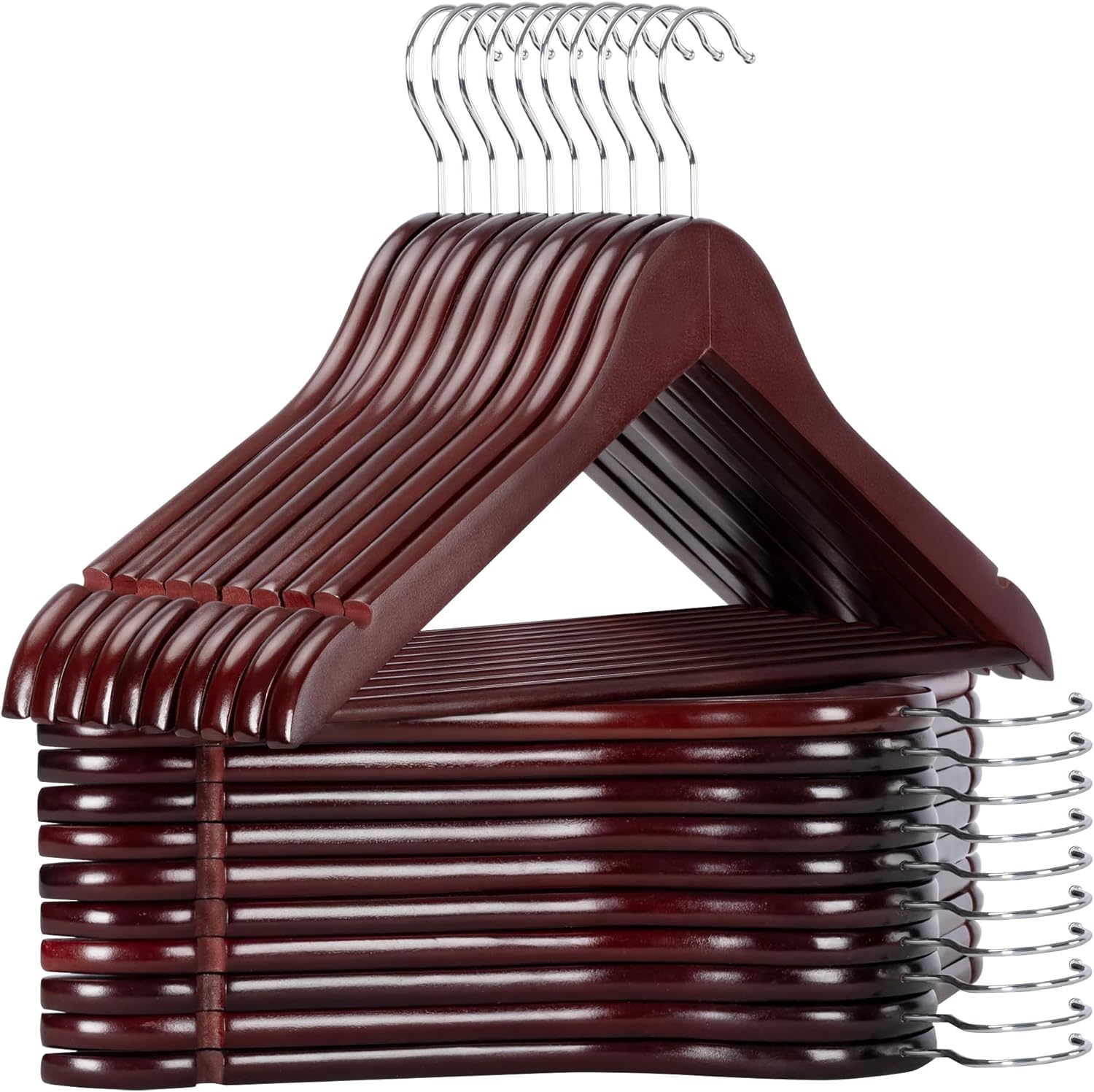 Perchas Madera, Acabado Liso y Barnizado, para Organizar Ropa, en tu armario Gancho Giratorio 360 color Natura/Rosa/Negra/Blanca/Azul/Burdeos/Gris para elegir  Primera calidad Garantizada