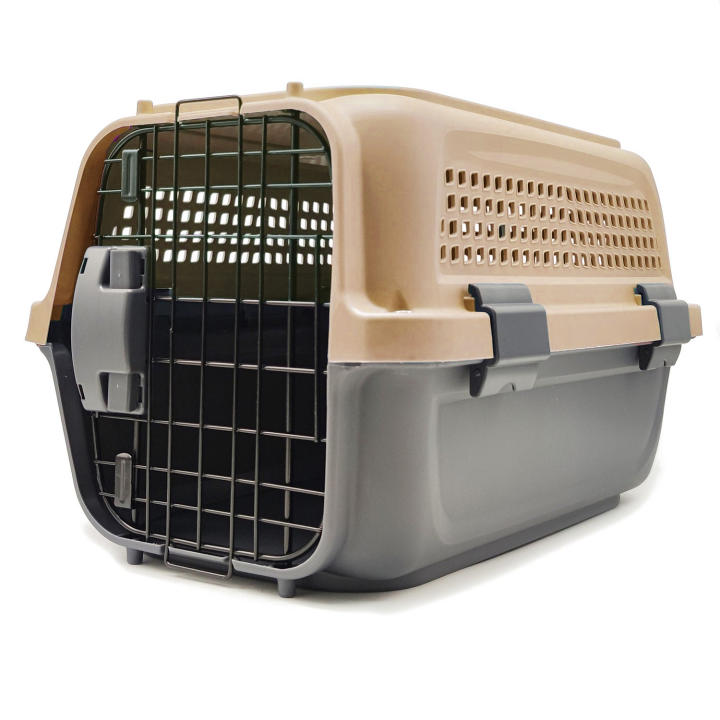 Transportín para Mascotas de Plástico Resistente con Puerta Metálica y Cierre de Seguridad, Diseño Ventilado y Asa Superior, Ideal para Perros, Gatos y Animales Pequeños en Viajes por Carretera, Tren o Avión