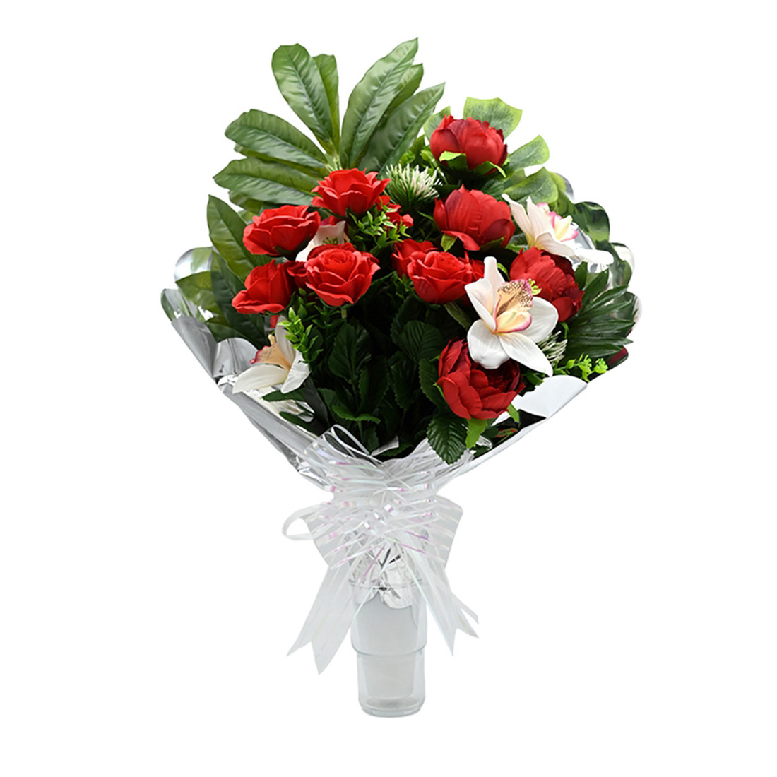Panda Home Flores Artificiales: Ramo Duradero para Cementerio, Nichos y Sepulturas, Más de 30 Modelos, Tamaño Aproximado 58x45 cm, Incluye Liliums Artificiales