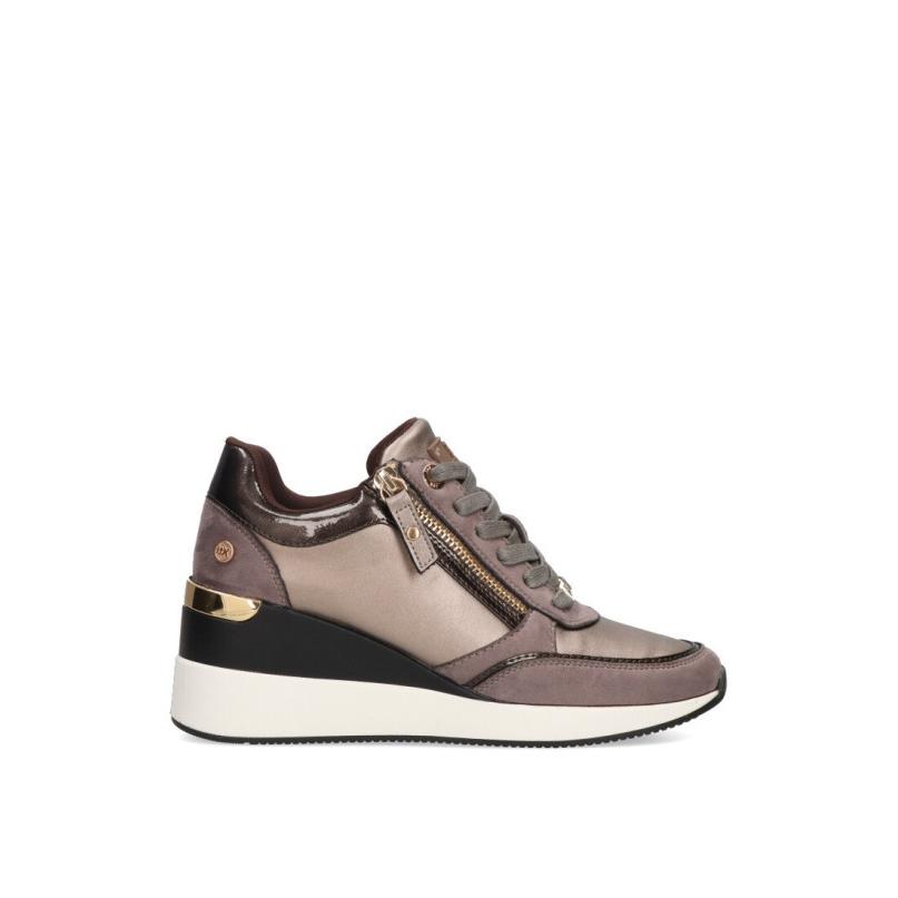 Zapatillas Casual Xti - Mujer - Cuña Alta - Modelo 141990 - Color Plomo