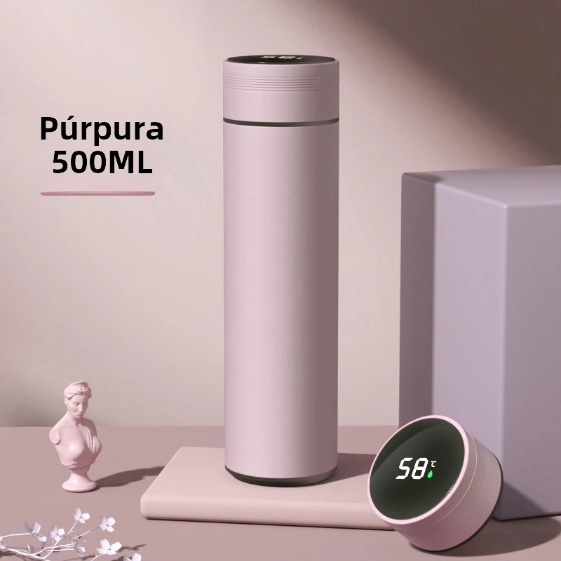 OmHom Botella Termo De Acero Inoxidable Con Pantalla Digital De Temperatura Inteligente Y LED 500ml Termo De Agua Con Medición De Temperatura Automática